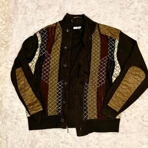 Men’s Patchwork Quilted Cosby Grandpa Elbow Patch Academia Professor Cardigan
